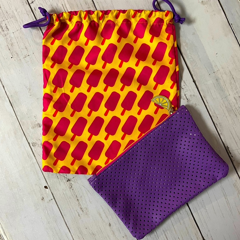 Ipsy Matching Cosmetic Bag Bundle, Set of 2, Yellow Pink & Purple Summer Fun